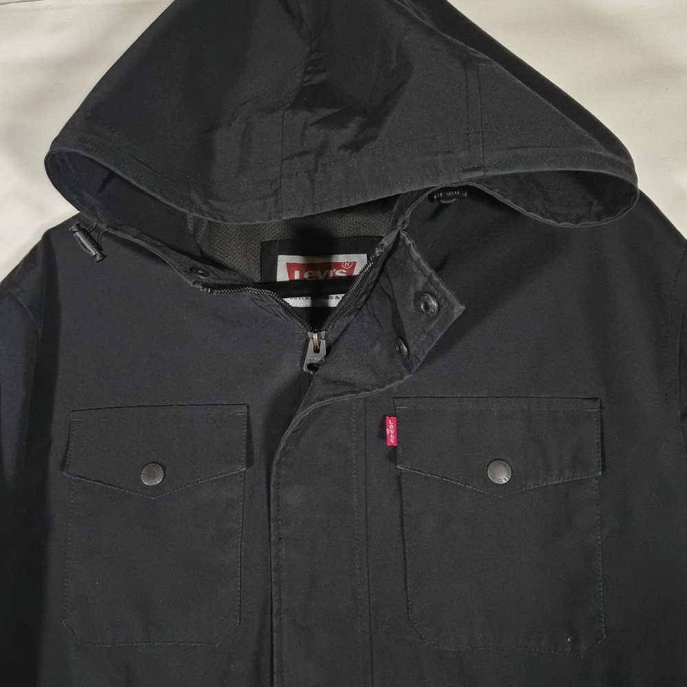 Levi's Mens Large Black Hooded Rain Jacket Lightweight Windbreaker Full Zip... - Picture 2 of 10